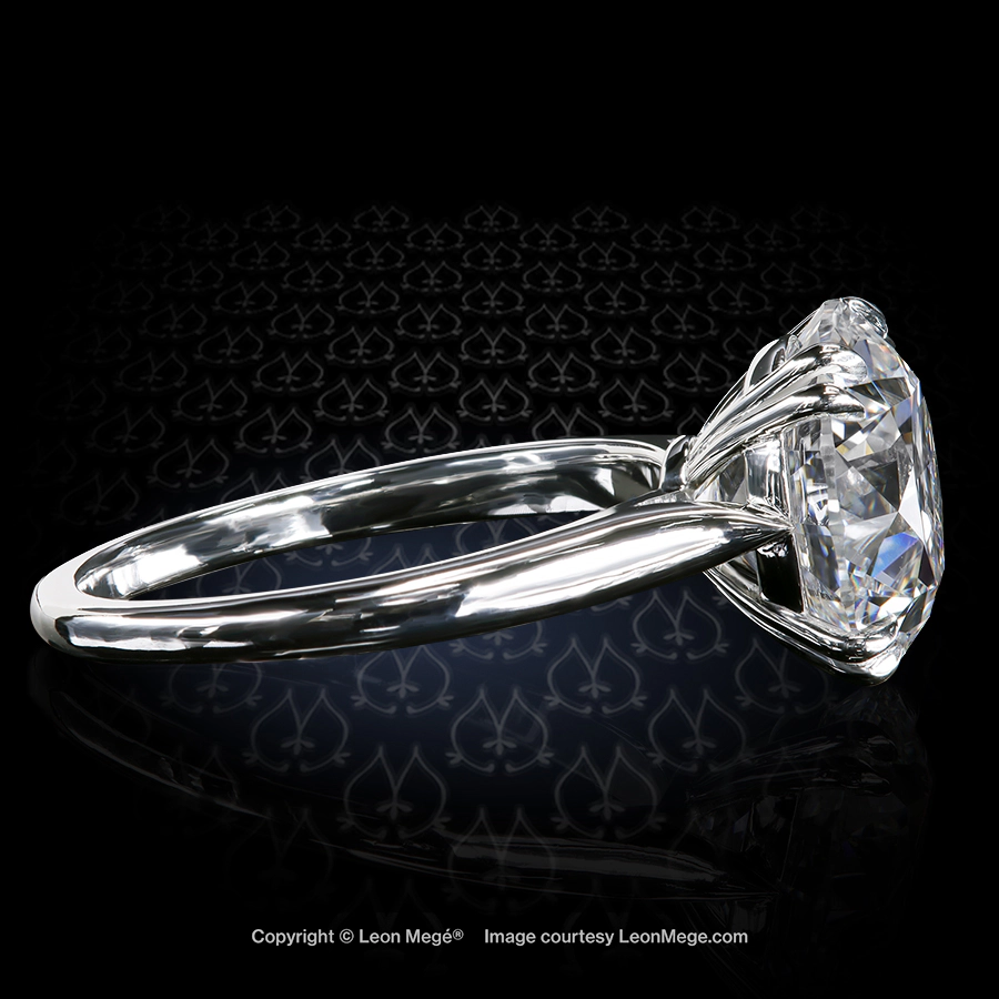 r8895_Ring_Diamond_Leon_Mege_New_York_watermark1 .81884001282352403273 Leon Mege bespoke cathedral diamond engagement solitaire with an Old European cut diamond in double claw prongs r8895