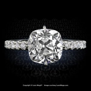 Leon Mege Lotus True antique cushion moissanite solitaire with pink sapphires r8014