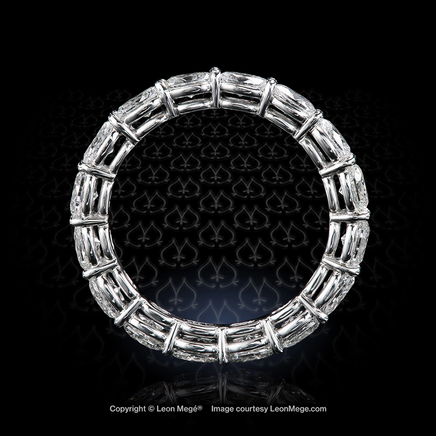 Leon Megé precision-forged shared-prong eternity band with oval diamonds set East-West r8706