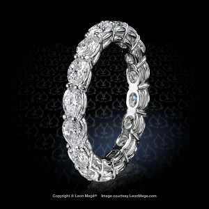 Leon Megé precision-forged shared-prong eternity band with oval diamonds set East-West r8706