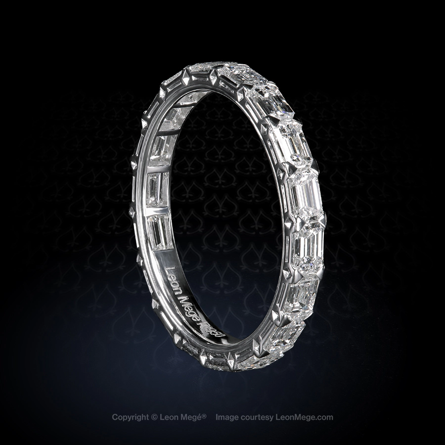 Leon Mege Art Deco-inspired "Kensington" eternity band in platinum hand-engraved with and set with natural emerald-cut diamonds r8979